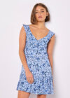 Ditsy Floral Ruffle Mini Dress, Blue, large