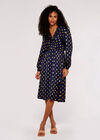Metallic Gold Spot Midi Dress, Navy, large