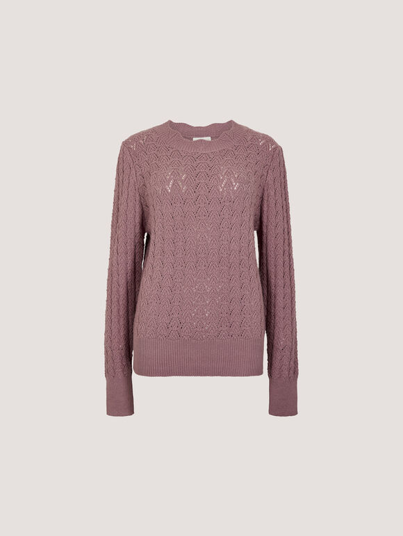 Scallop Pointelle Knit Jumper, Pink, large