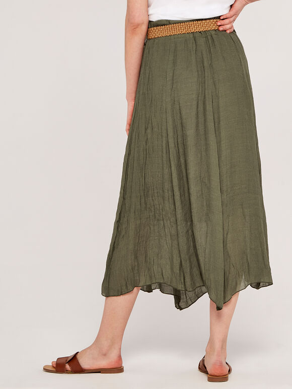 Shimmer Crinkle Midi Skirt, Khaki, large