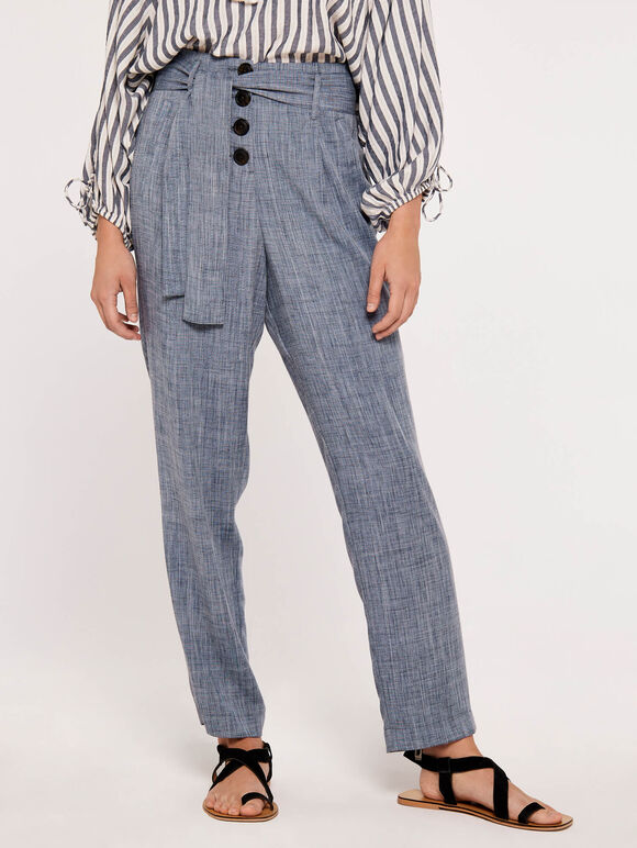High Waist Trousers, Blue, large