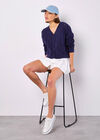 Pointelle Knitted Cardigan, Navy, large