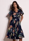 Botanical Floral Smocked Midi Dress, Navy, large