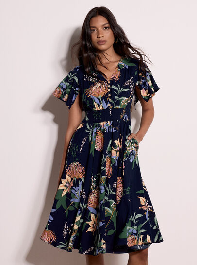 Botanical Floral Smocked Midi Dress