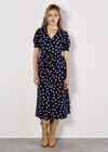Polka Dot Button-Down Midi Dress, Navy, large