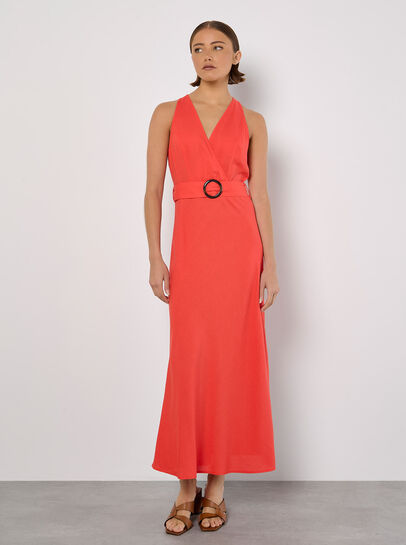 Linen Blend Wrap Midaxi Dress