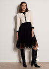 Tulle Skirt Knit Mini Dress, Cream, large