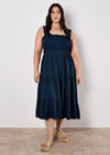 Smock Tiered Midi Dress, Navy, large