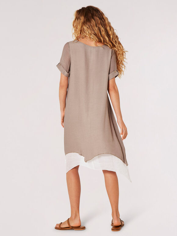 Slub Shimmer Tunic Mini Dress, Brown, large