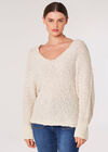 Popcorn Knit Batwing Jumper, Stone, large