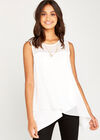 Cross Over Hem Sleeveless Top, Cream, large