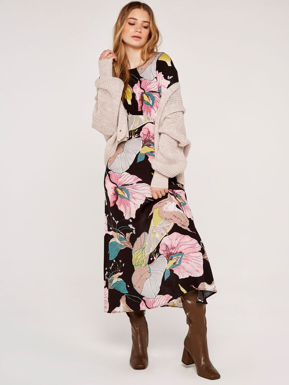 Abstract Floral Maxi Dress, Black, large