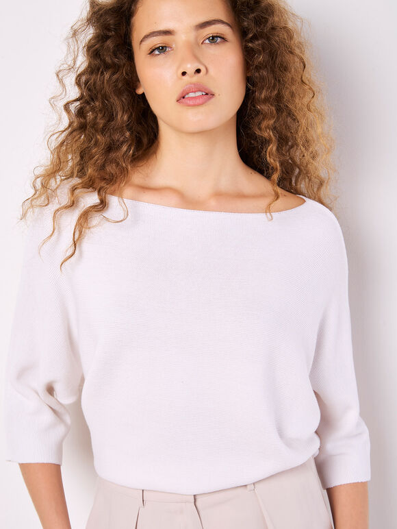 Stretch Knit Batwing Top, White, large