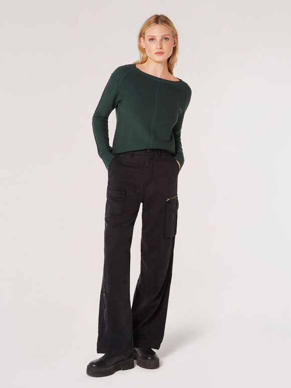 Waffle Knit Aran Jumper, Green, large