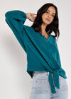 Cotton Oversized Tie Hem Top, Teal, large
