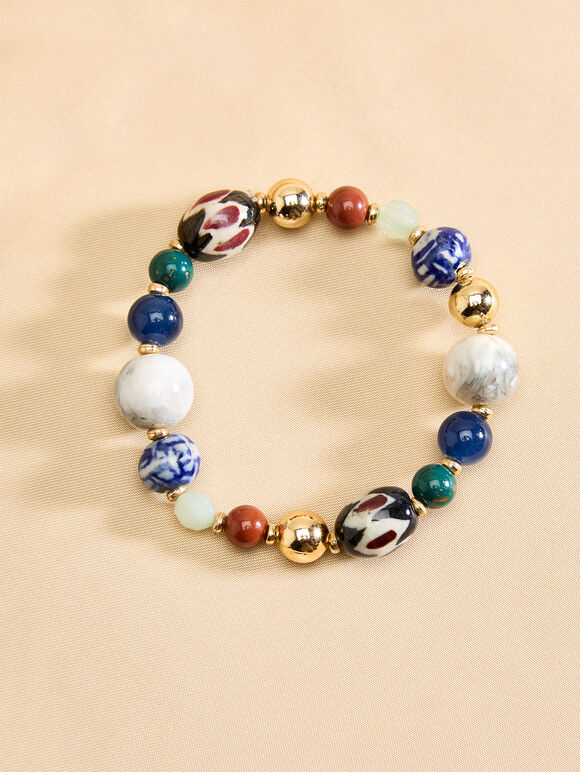 Multi Stone Beaded Bracelet, Blue, large