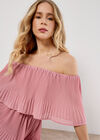 Plisse Tiered Bardot Mini Dress, Lilac, large