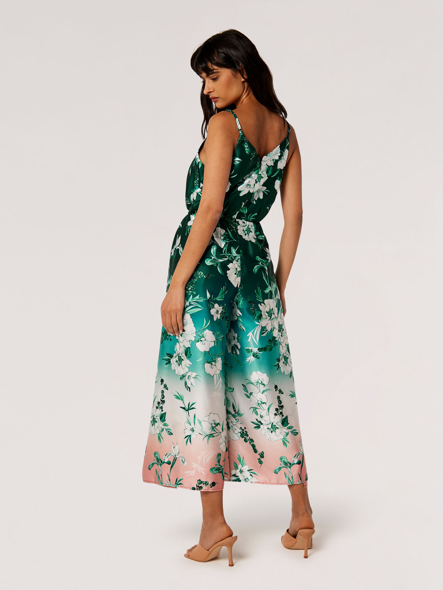 Floral Ombre Satin Split Leg Jumpsuit