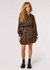 Leopard Print Shirt Mini Dress, Black, large