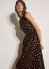 Polka Dot A-Line Cotton Midi Dress, Brown, large
