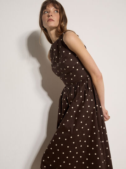 Polka Dot A-Line Cotton Midi Dress