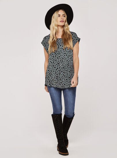 Painterly Dot Turn Up Sleeve Top