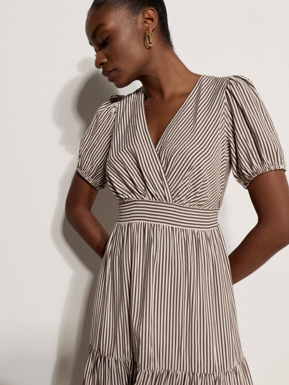Stripe Wrap Midaxi Dress, Brown, large