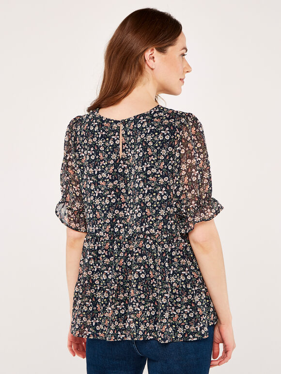 Floral Ruffle Tiered Top, Navy, large