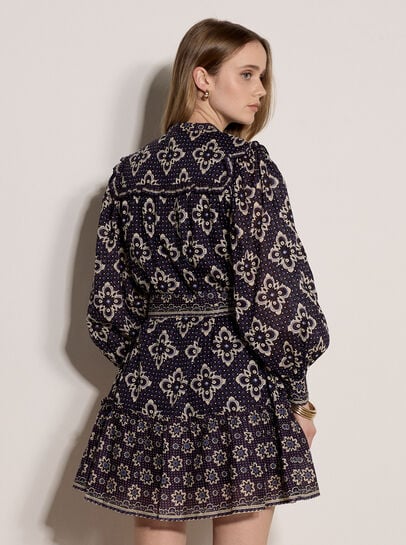 Tile Print Cotton Shift Mini Dress