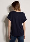 Button Back Textured T-Shirt, Navy, large