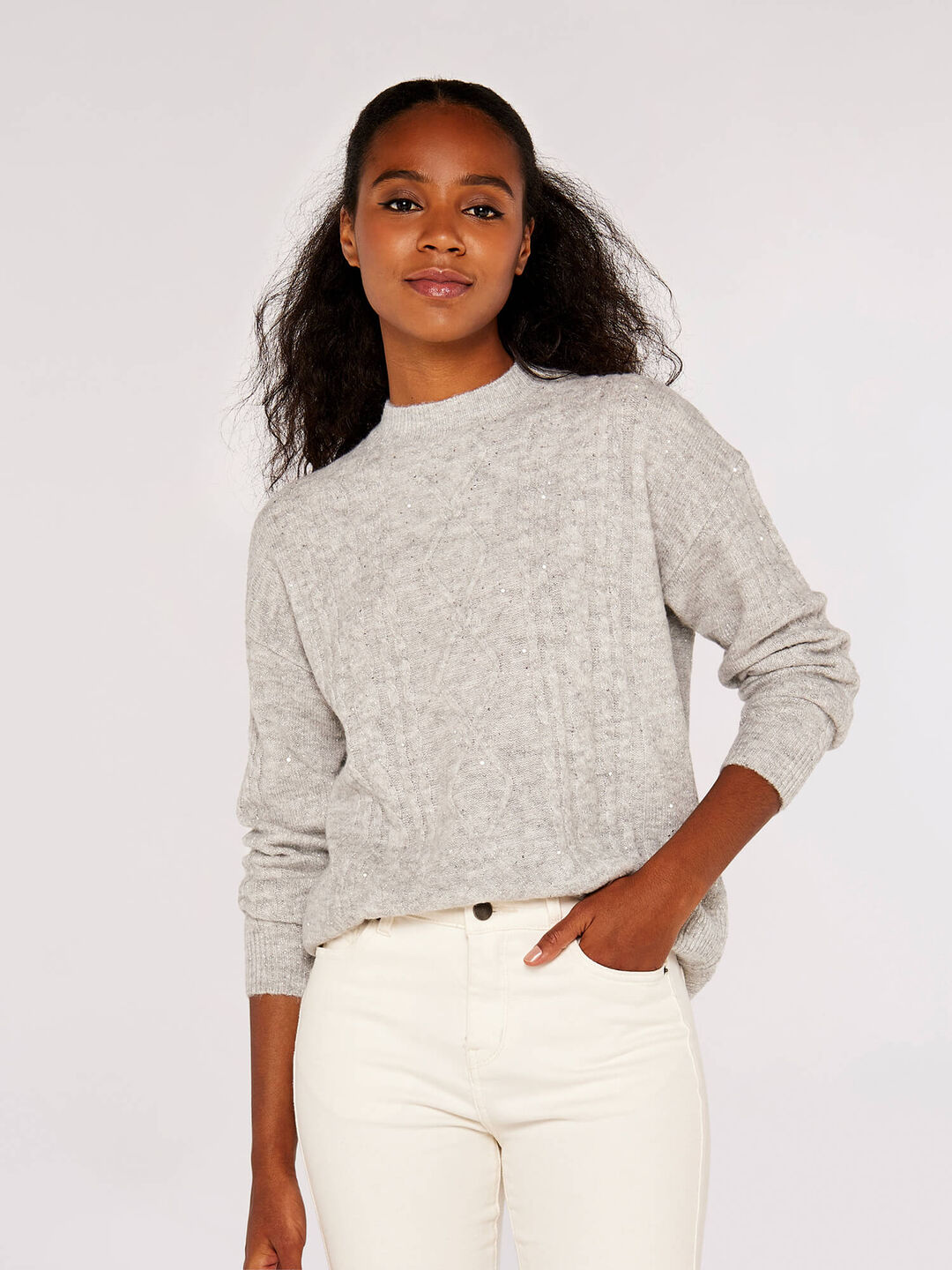 Sequin Embellished Batwing Jumper Apricot Clothing