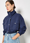 Sporty Cropped Jacket, Navy, large