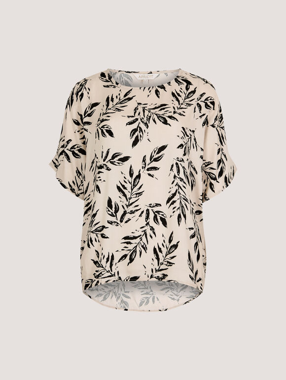 Leaf Print Woven T-Shirt, Stone, large