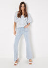 Stripe Balloon Sleeve Cotton Shirt, Blue, large