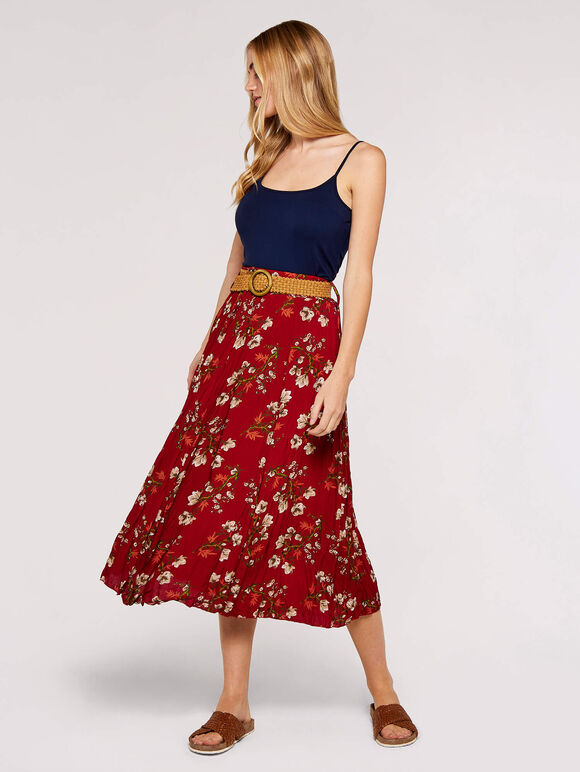 Blossom  Belted Midi Skirt, Red, large