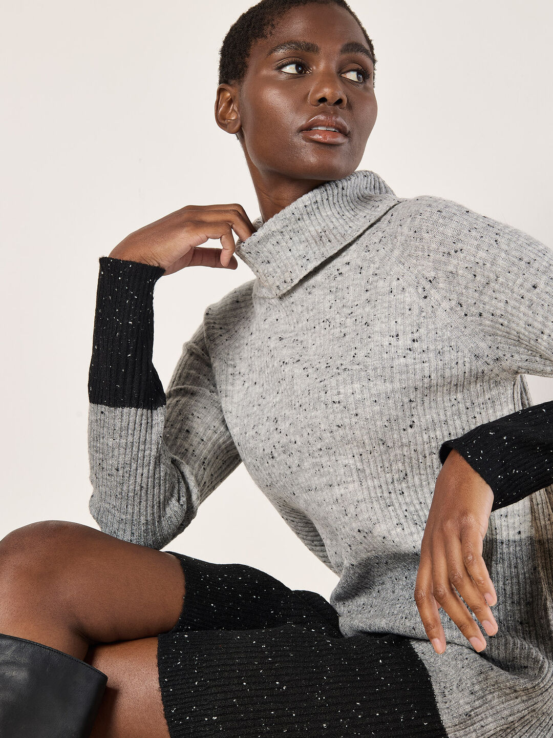 Image of Ribbed Knit Colour Block Mini Dress