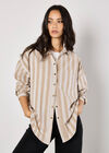 Twill Stripe Oversized Shacket, Stone, large
