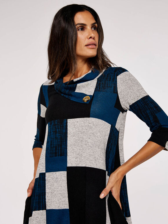 Colour Block Swing Mini Dress, Teal, large
