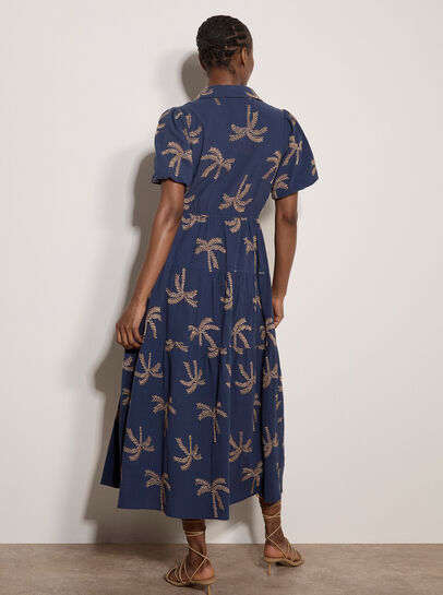 Embroidered Palms Cotton Midi Dress