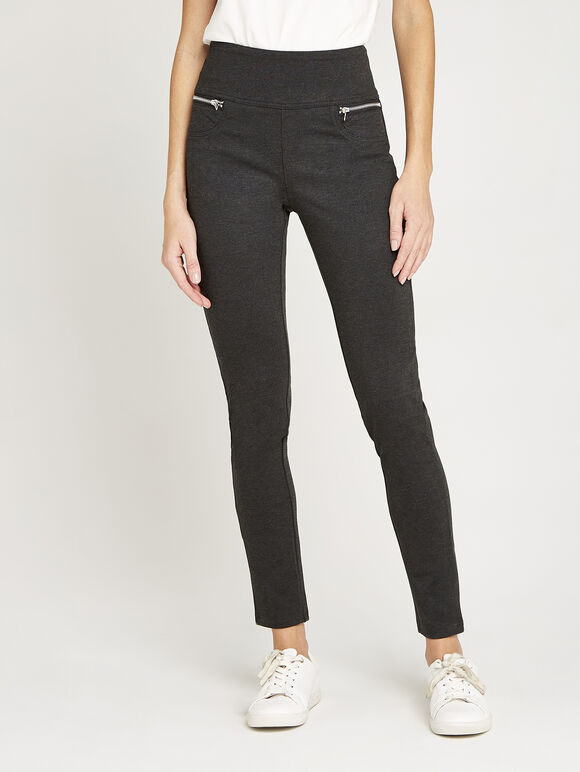 Zip Detail Skinny Trousers, Dark Grey - Charcoal, large