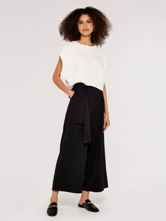 Paperbag Wide Leg Trousers, Black, large