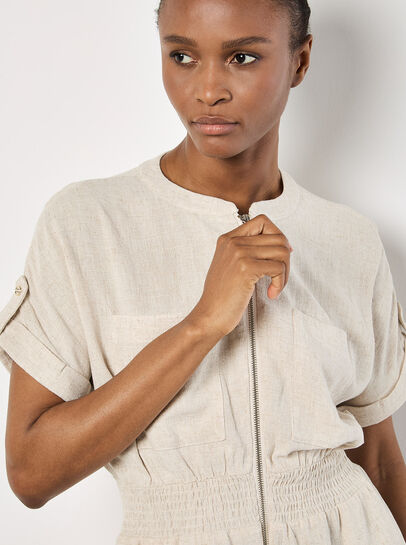 Linen Mix Utility Mini Dress