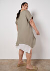 Slub Shimmer Tunic Mini Dress, Brown, large