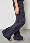 Pinstripe Linen Blend Wide-Leg Trousers, Navy, large
