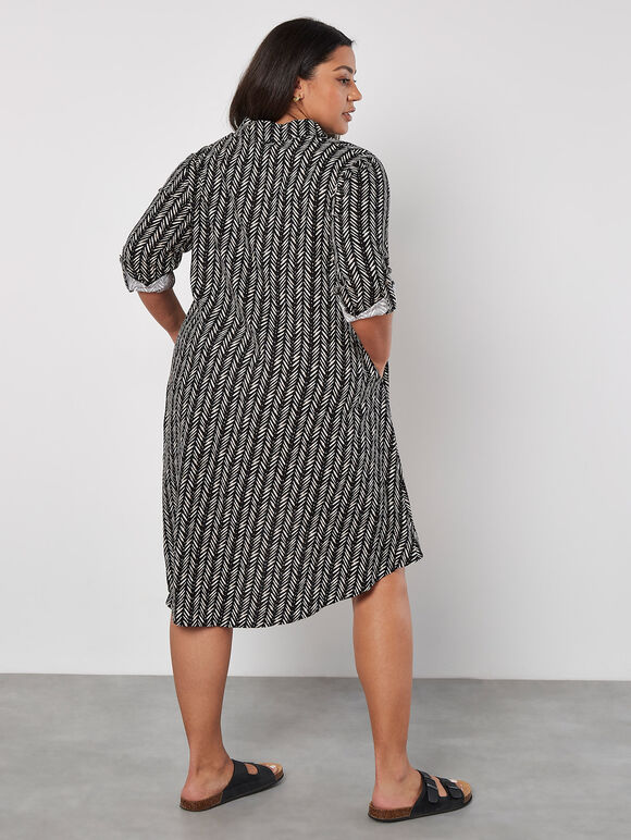 Chevron High-Low Shirt Mini Dress, Black, large