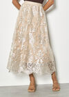 Shimmer Mesh Floral Embroidered Midi Skirt, Stone, large