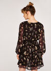Floral Botanical Wrap Dress, Black, large