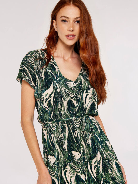 Marble Print Midi Dress, Green, large