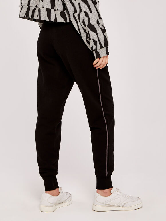 Drawstring Knitted Joggers, Black, large