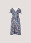 Ditsy Floral Button-Down Midi Dress, Blue, large